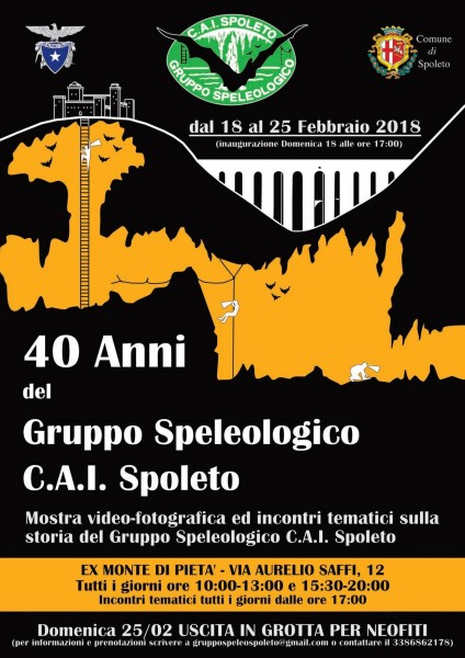<!--:it-->40 anni del Gruppo Speleologico CAI Spoleto: mostra video-fotografica e incontri tematici <!--:--><!--:en-->40 years of CAI Spoleto Speleological Group: Video photo exhibition and meetings <!--:--> @ Ex Monte di Pietà | Spoleto | Umbria | Italia