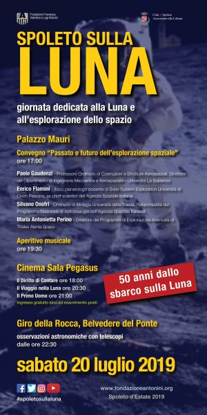 <!--:it-->SPOLETO SULLA LUNA | Un convegno, una rassegna di cinema, un aperitivo in musica e l’osservazione del cielo con telescopi<!--:--><!--:en-->SPOLETO ON THE MOON | A conference, space-themed film screenings, an aperitif with music and night sky observing with telescopes<!--:--> @ Palazzo Mauri e Cinéma Sala Pegasus