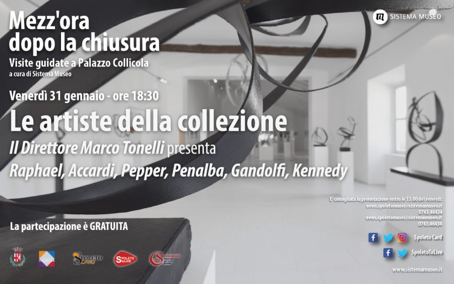 <!--:it-->Mezz’ora dopo la chiusura | Il Direttore Marco Tonelli presenta: Raphael, Accardi, Pepper, Penalba, Gandolfi, Kennedy LE ARTISTE DELLA COLLEZIONE<!--:--><!--:en-->Mezz’ora dopo la chiusura | Director Marco Tonelli presents Raphael, Accardi, Pepper, Penalba, Gandolfi, Kennedy WOMEN ARTISTS IN THE COLLECTION<!--:--> @ Palazzo Collicola