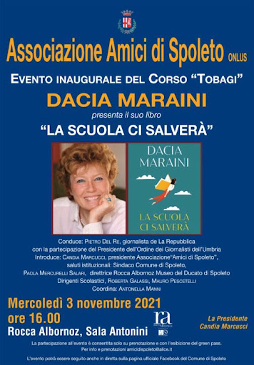 <!--:it-->XVII edizione del Corso propedeutico di giornalismo “Walter Tobagi” | Dacia Maraini presenta il suo libro "La scuola ci salverà"<!--:--> @ Rocca Albornoz - Sala Antonini